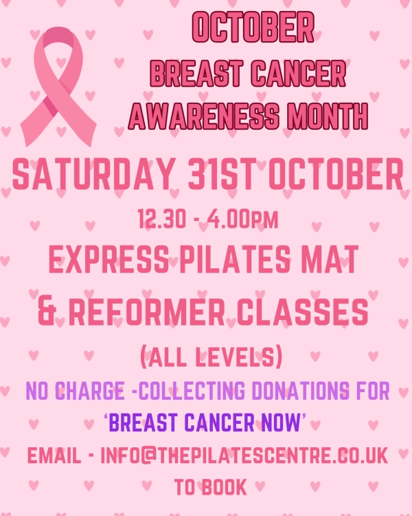 BREAST CANCER AWARENESS EVENT - "FREE" MAT & REFORMER PILATES CLASSES. ACCEPTING CASH DONATIONS TO THE CHARITY "BREAST CANCER NOW"